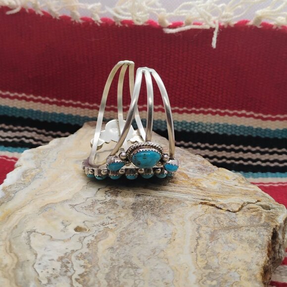 Native Navajo Running Bear Sterling Silver Turquoise Cluster Cuff Bracelet 37.4g - Picture 12 of 12